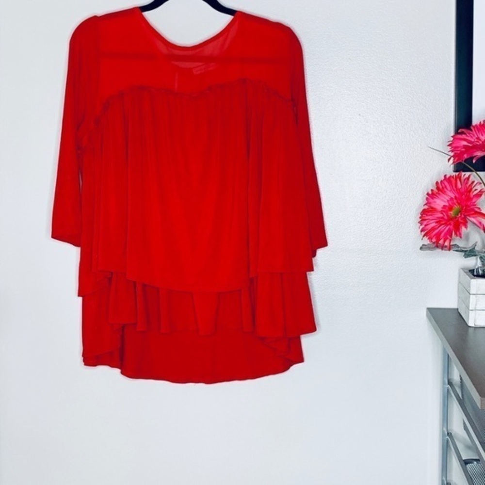 PEBBLE & STONE Red Ruffle Tiered Top-L **F522**